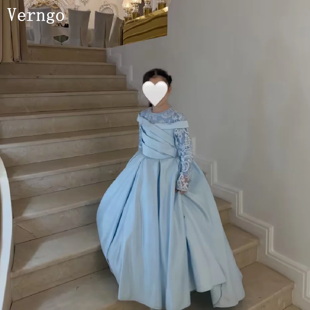 verngo-blue-satin-kid-birthday-party-dress-o-neck-full-sleeves-appliques-princess-girl-flowers-dress-customized