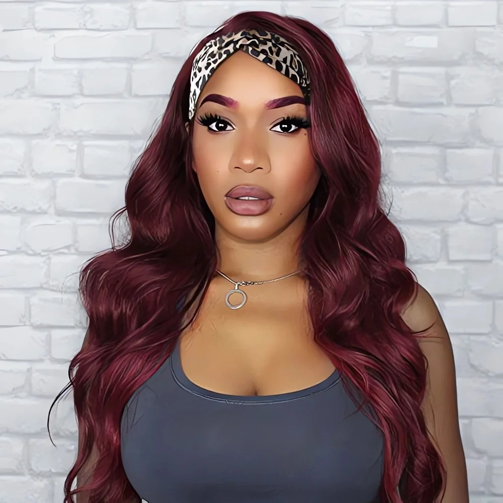 99J بورجوندي عقال الباروكات شعر الإنسان الجسم موجة 99J بورجوندي شعر مستعار أحمر 200 الكثافة آلة كاملة خصلات الشعر المستعار الإنسان للنساء