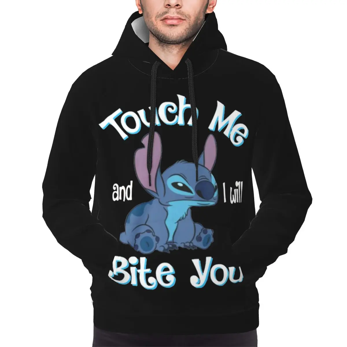 Unisex Stitch Touch Me And I Will Bite You Hoodies With Pocket Loose Fit Kawaii Stitch And Lilo Long Sleeve Sweatshirts