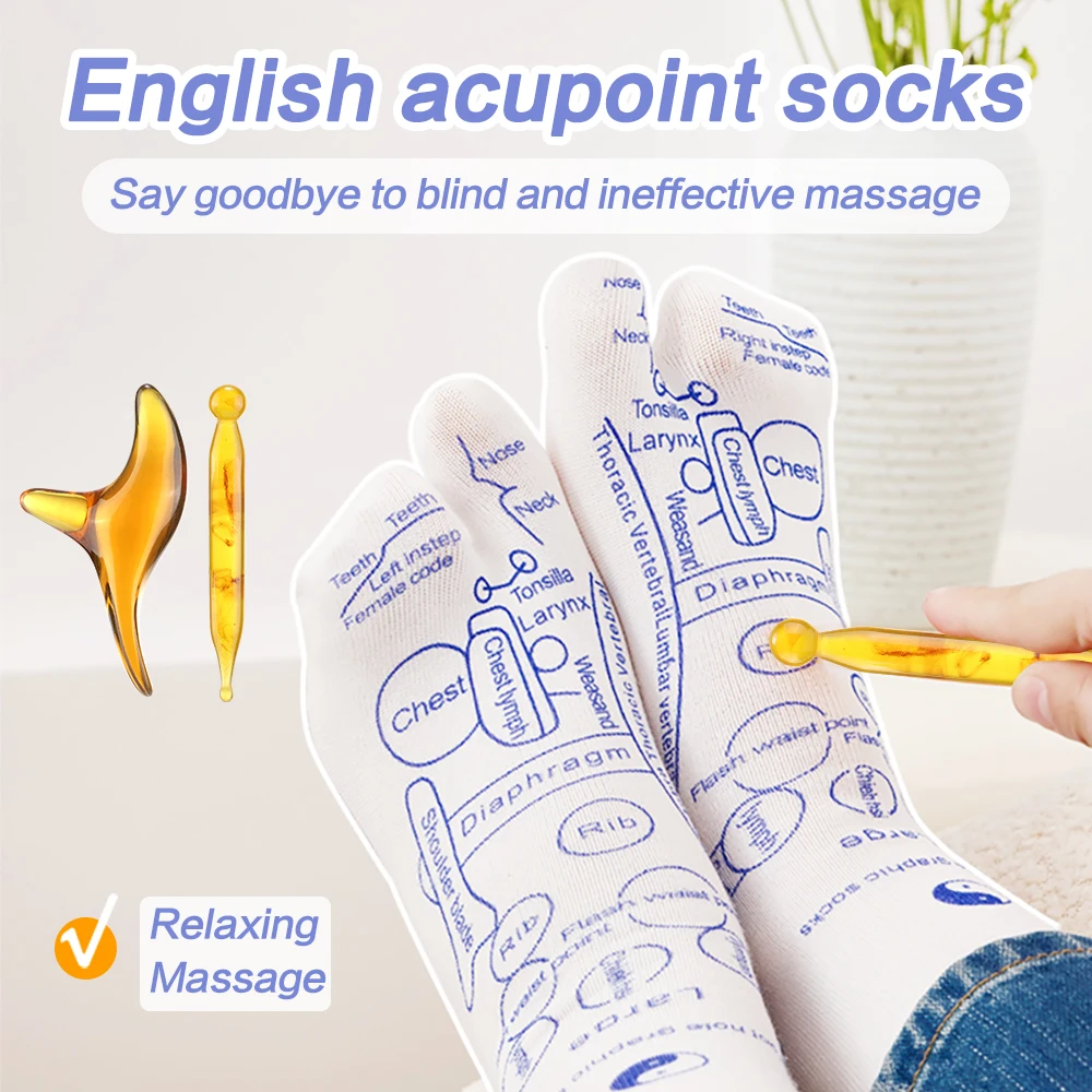 1Pair Foot Massage Acupressure Socks With Acupressure Point Charts Acupressure Reflexology Socks Massage Sticks Relieve Tired