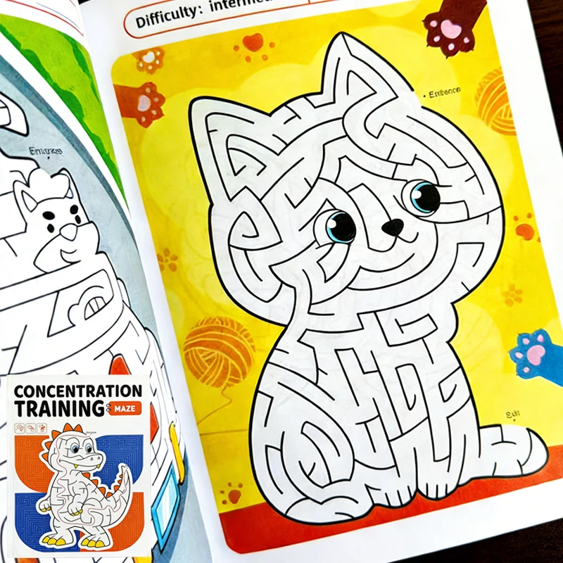 Children's Fun Drawing Book Maze Game 48 Color Pages Cute Animal Theme Fun Interactive Game Drawing Book