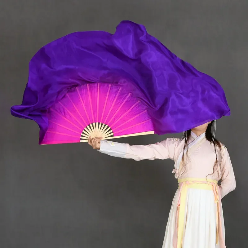 Éventail Double face pliant en bambou, deux couches, voile demi-cercle, danse folklorique chinoise, dégradé (1L + 1R), vente en gros