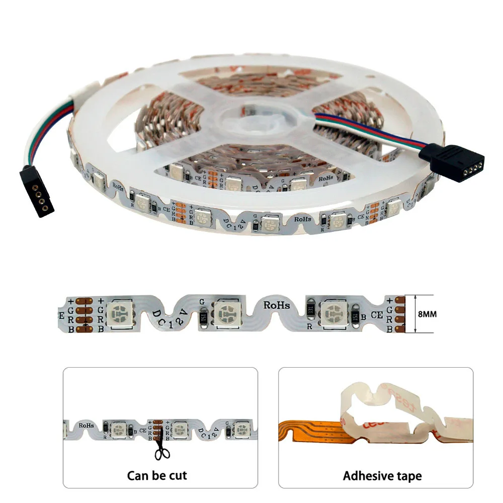 

S Shape LED Strip Lights 12V/24V SMD5050 RGB/WarmWhite/White Flexible Tape Bending Channel Letter S Type For Indoor Decor 5m