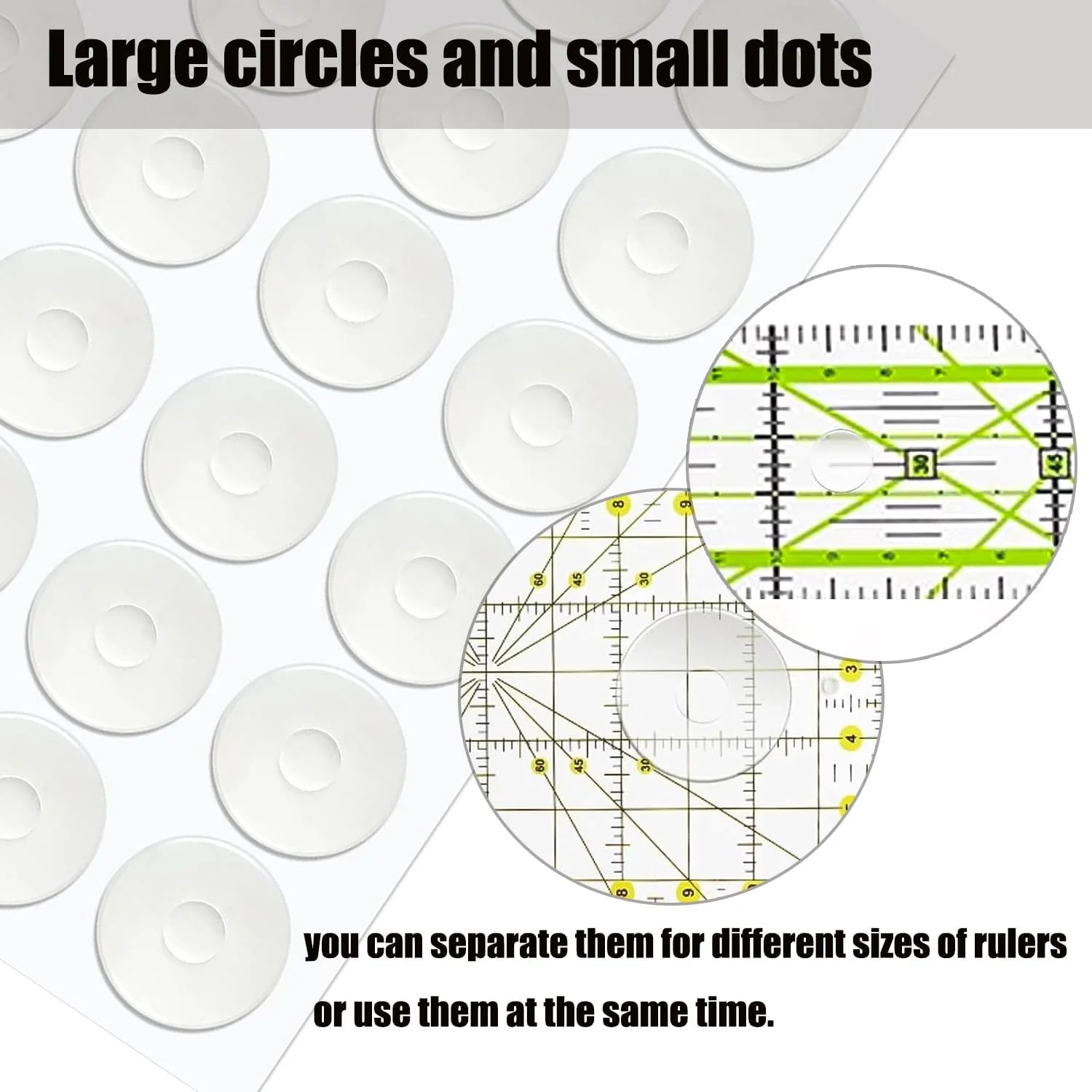 48Pieces Total-24Large&24Small Non-Slip Silicone Grips for Quilt Templates, Quilting Rulers, Adhesive Backing Rings Sewing Tool