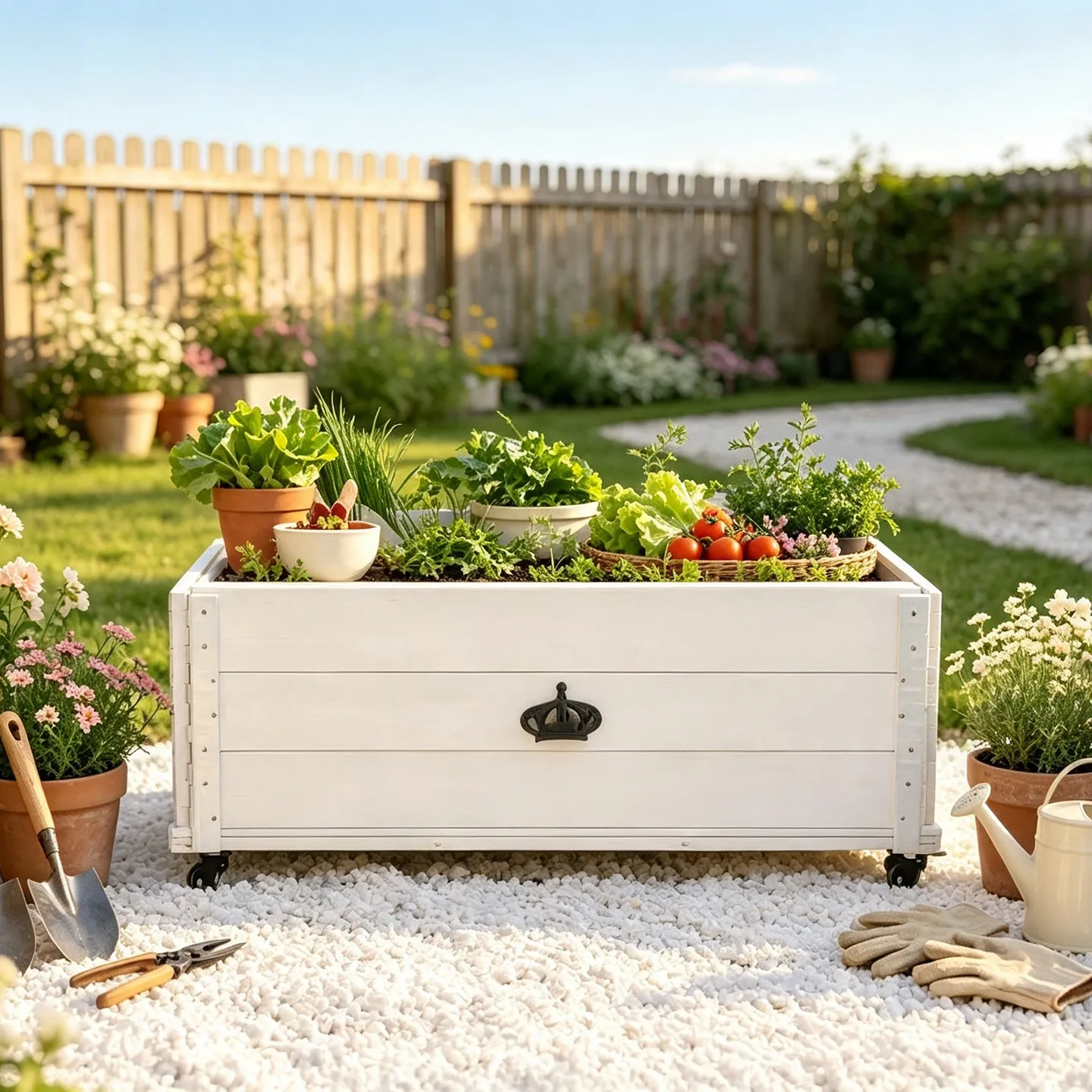 Outdoor preservative wood flower box stand mobile slot with wheels vegetable planting balcony