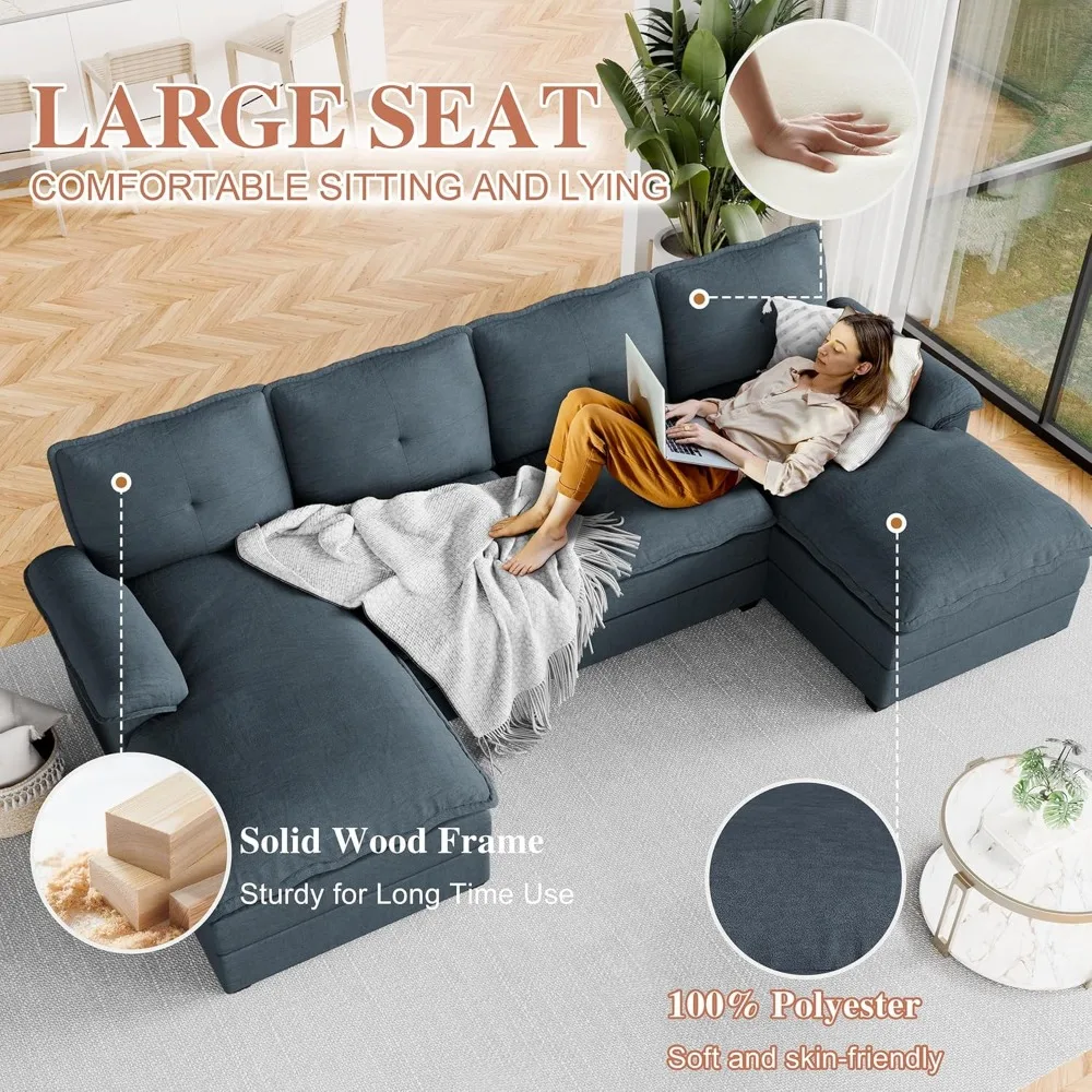 Living Room Segmented Sofa, U-shaped 110 Inch Segmented Sofa, Broadband Lounge Chair, and Double Seat Cushion