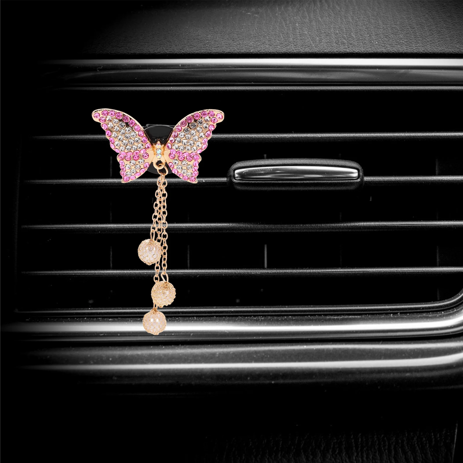 

2pcs Car Air Vent Clips Aromatherapy Butterfly Pink Purple Car Perfume Clip Interior Accessories Zinc Alloy Rhinestone
