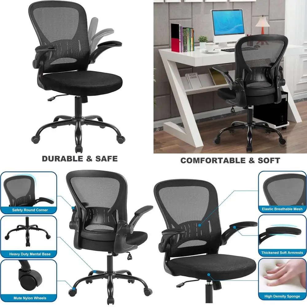 

Ergonomic Adjustable Home Office Chair with Flip-Up Arms, Lumbar Support, Black