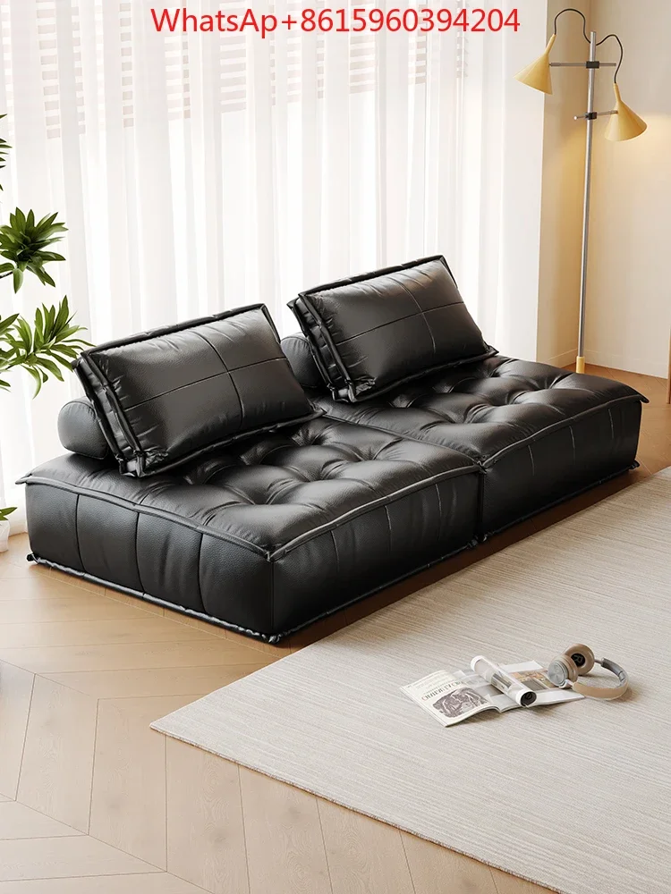 Leather sofa living room small apartment modern simple double straight row tofu block sofa module combination