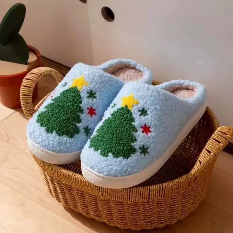 

Plush Home Slippers for Men and Women Multiple Patterns Warm Winter Indoor Slippers Non-Slip Christmas Theme shoes for woman