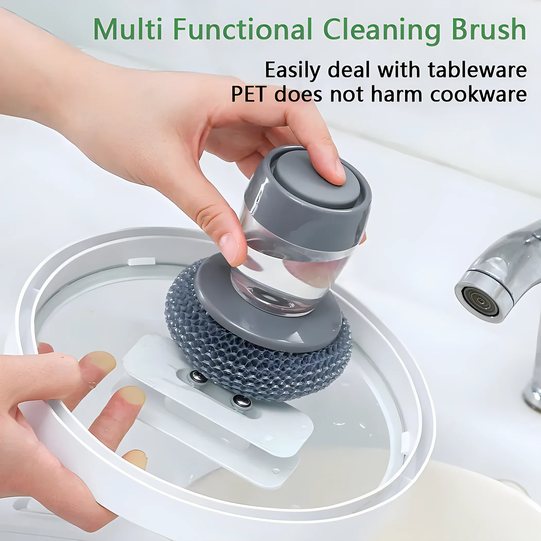 2 In 1 Portable Kitchen Dish Cleaning Brush Automatic Adding Soap Dispensing Scrubber Hand Washing Dishes Sponge Cleaner Tools