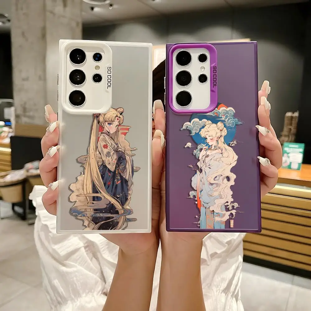 S-Sailor M-MoonS الكرتون قضية الهاتف لسامسونج غالاكسي S25 حافة S24 S23 S22 S21 S20 الترا فوندا سيليكون غطاء فضي #1