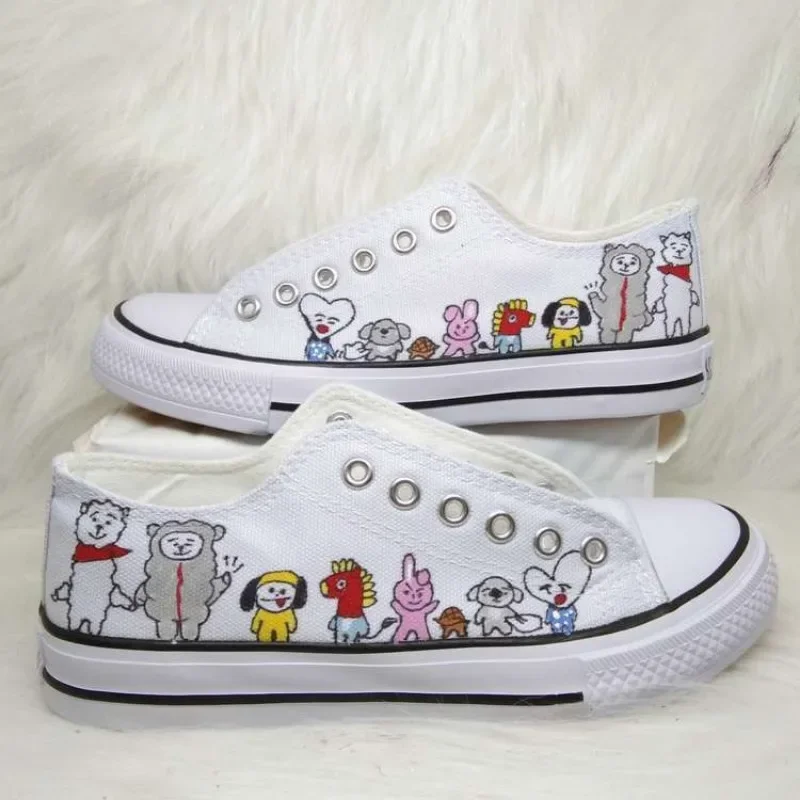 Autumn New BT21 Tata Cooky Anime Kawaii Peripheral Low-top Canvas Shoes Cartoon Shooky Female Hand-painted Student Sneakers Gift