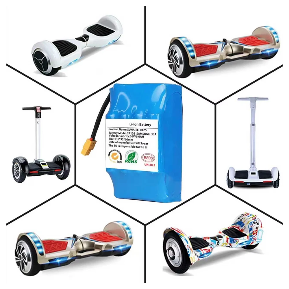 36V 6000mAh Rechargeable Lithium Battery Pack,High Capacity,for E‑Scooter Hoverboard Self‑Balancing Unicycle Replacement Power
