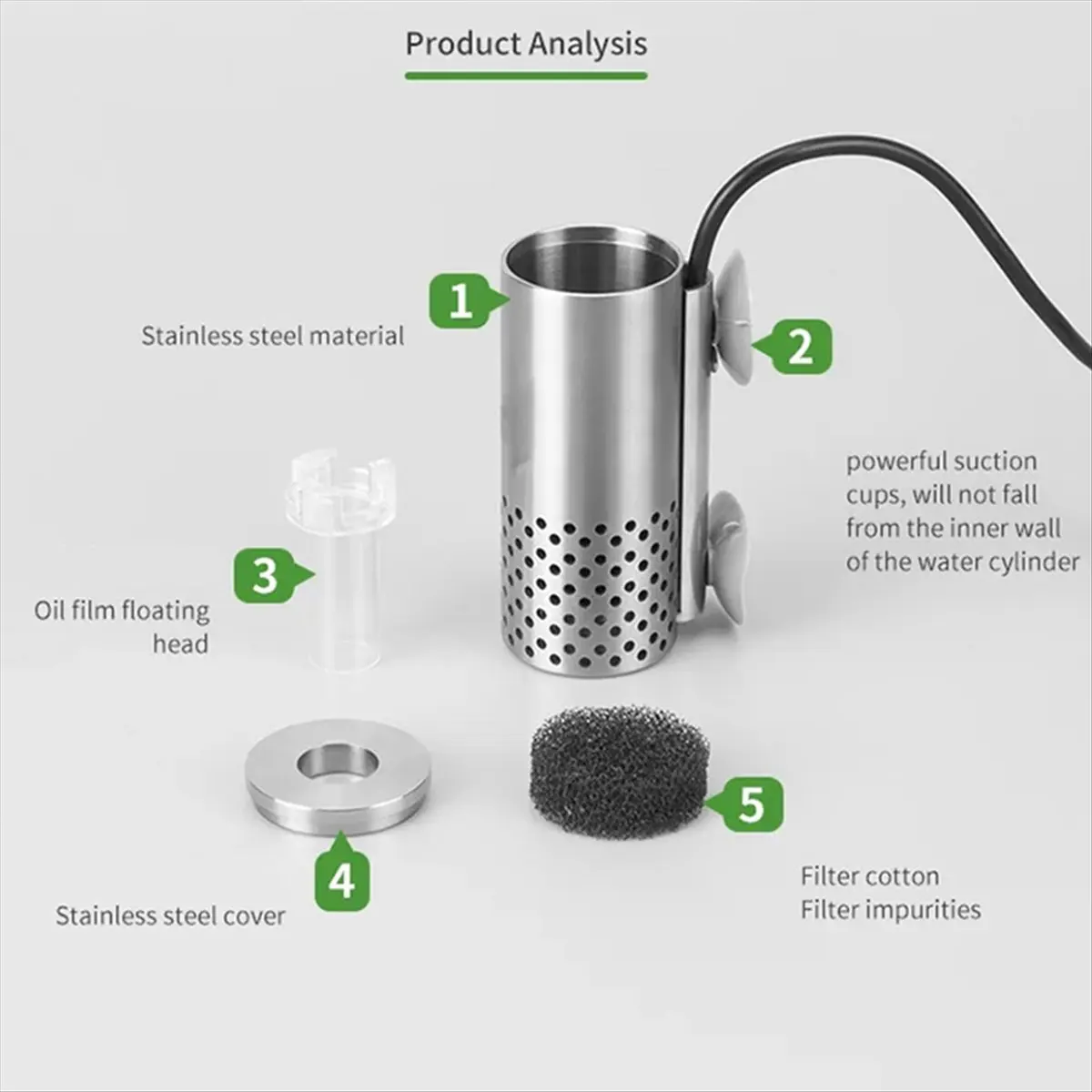 NEW Aquarium Electric Oil Removal Film Fish Tank Stainless Steel USB Filter Self-Priming Floating Head Oil Film Processor