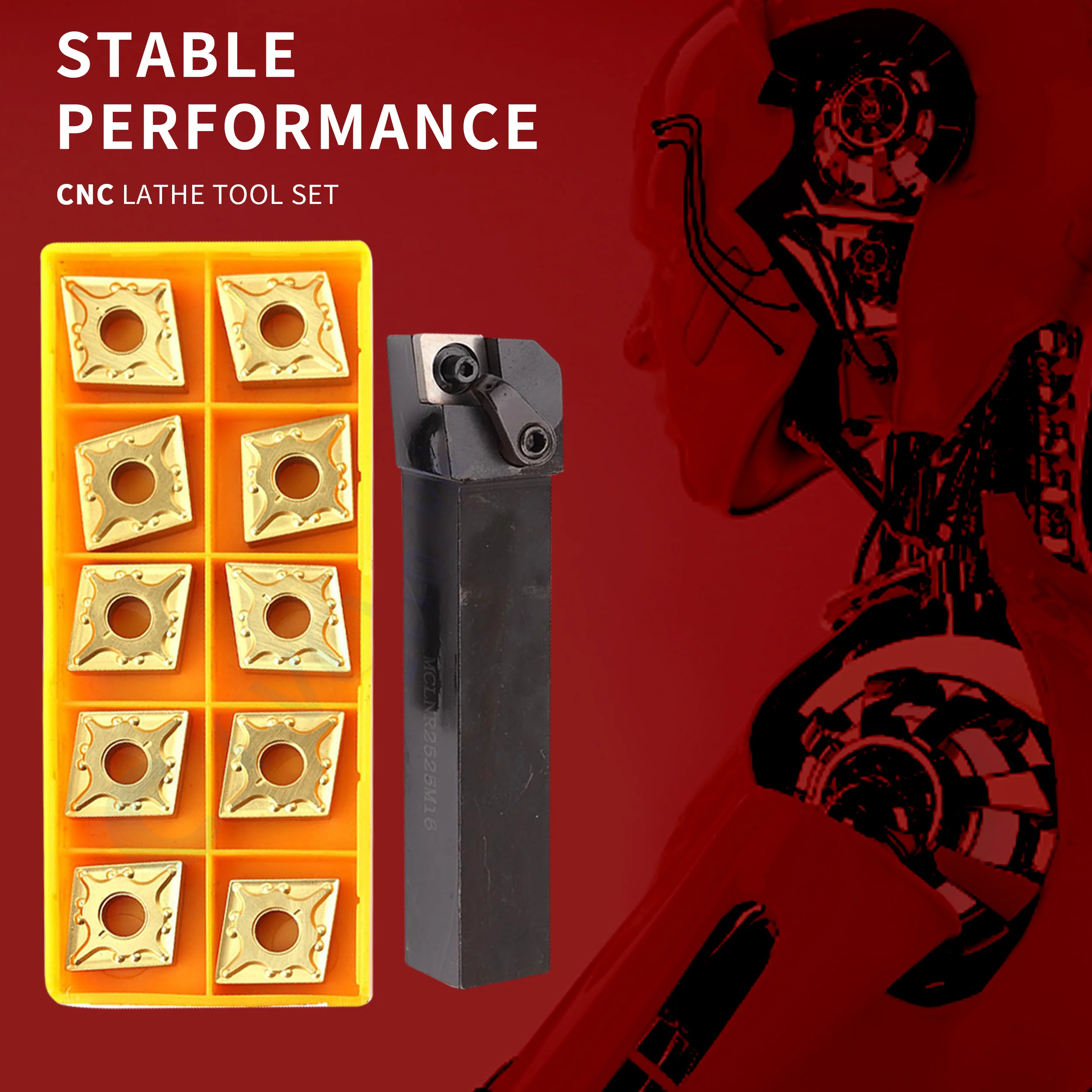 1pc Holder MCLNR2020K12 MCLNR2525M12 Tool portautensili per tornitura esterna + 10 pezzi CNMG inserti in metallo duro Set di utensili per tornio