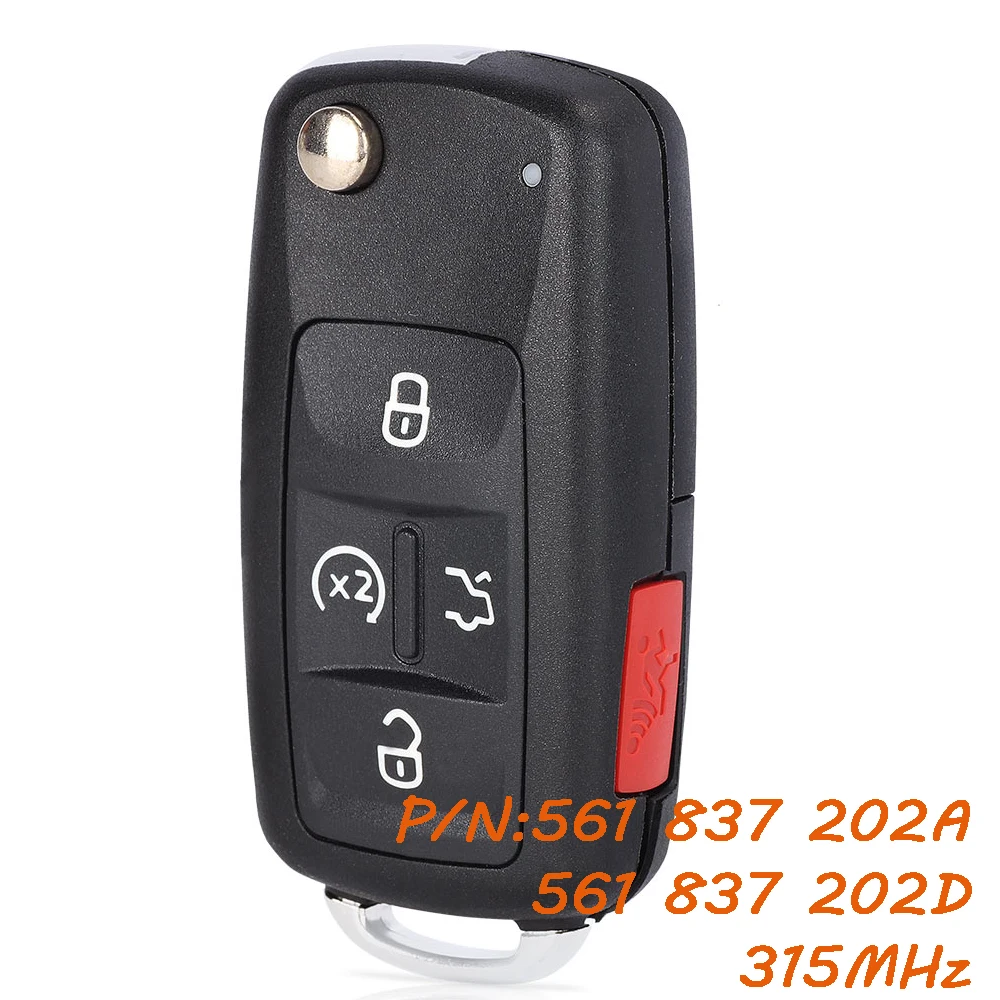 561 837 202A / 561 837 202D mando a distancia para Volkswagen Golf Beetle Jetta Passat R32 Eos GTI Rabbit CC 315MHz ID48 Chip