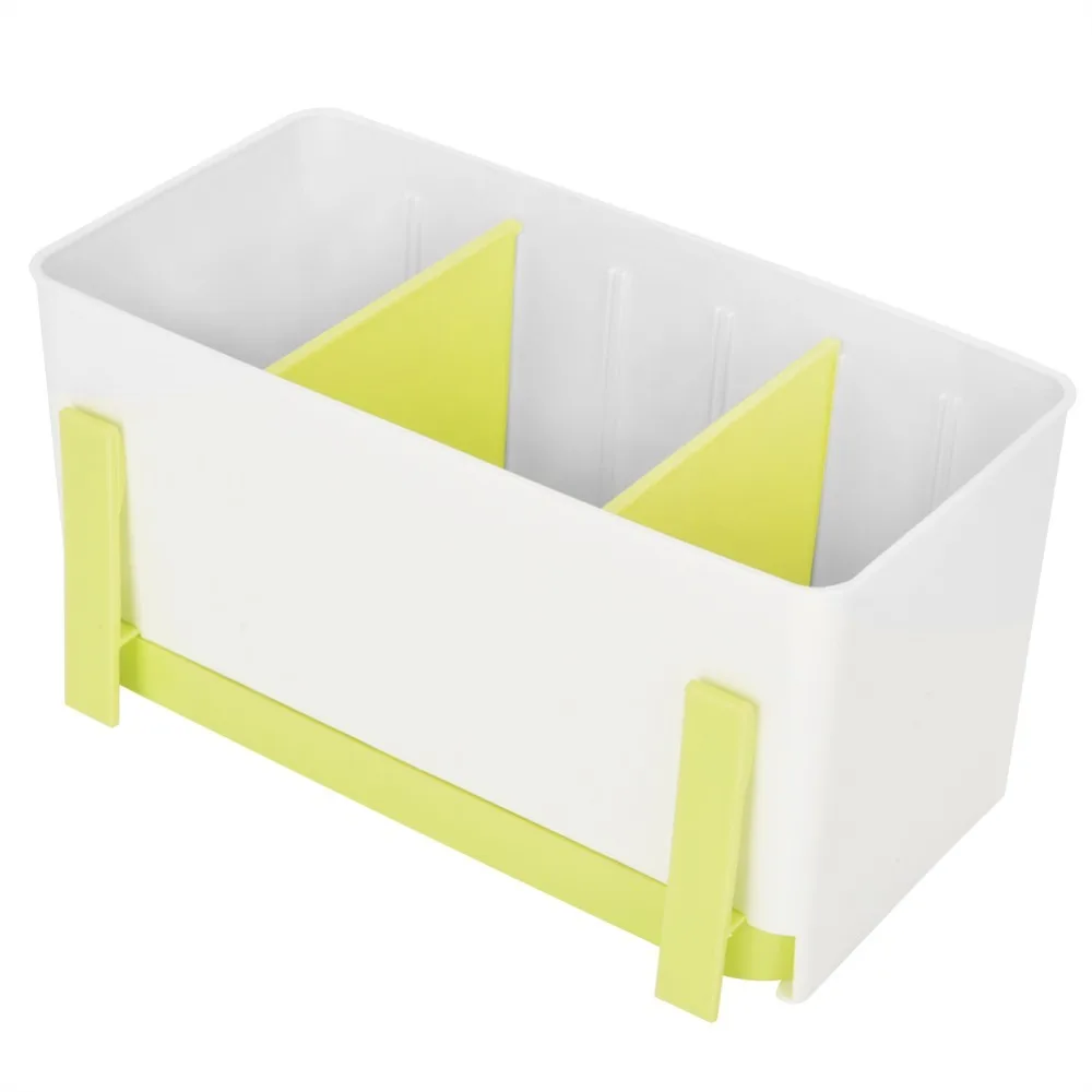 Practical PP Utensil Holder Organizer Draining Design 2 Compartments Draining Rack Basket Green,Pink Silverware Storage Box Sink