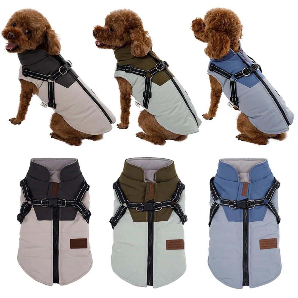 Winter Warm Dog Padded Clothes With Harness For Cold Weather Pet Dog Jacket Puppy Coats For Small Medium Large Dogs Cats Clothes