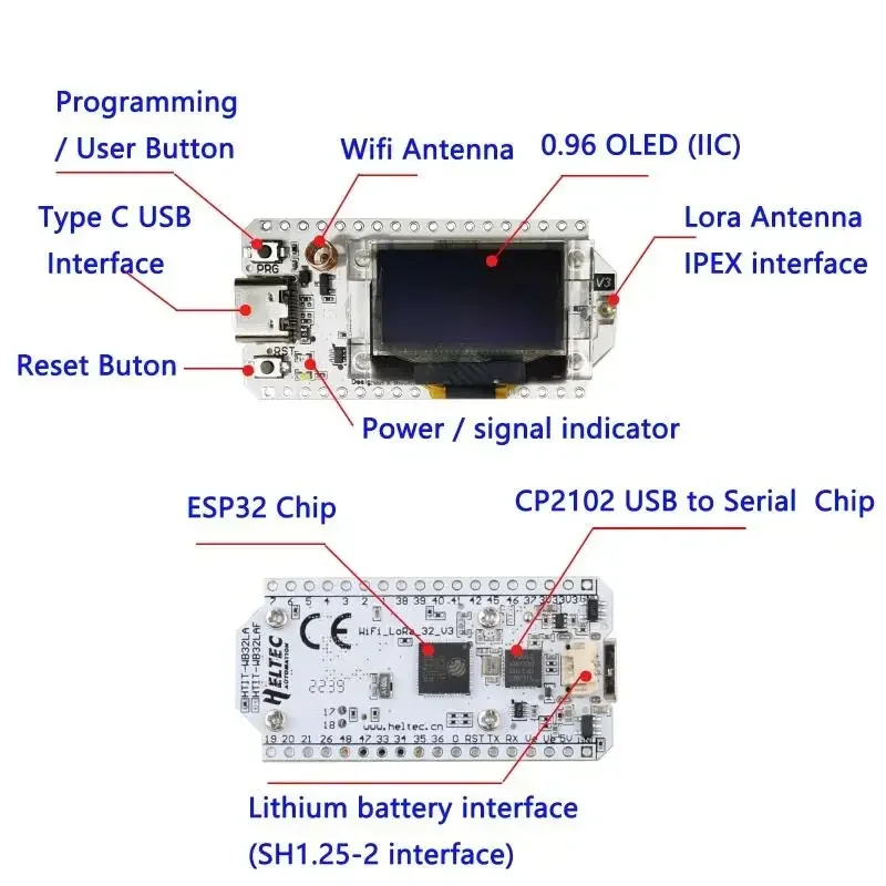 1 Set Heltec LoRa32 V3 Node Development Board LoRa 32 SX1262 ESP32-S3 Wifi BLE with 5DBi SMA Male Antenna IPEX for Meshtastic