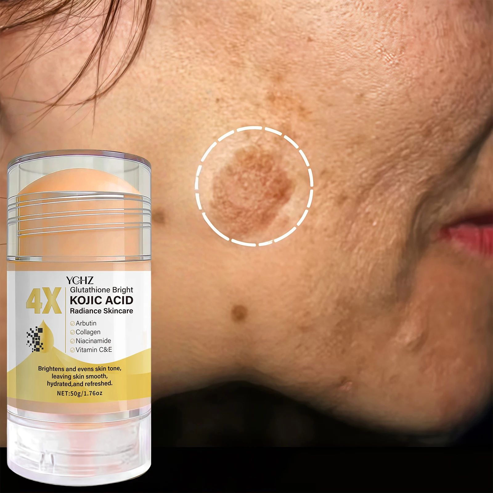 Kojic Acid Cream Stick, Evens Out Skin Tone, Eliminates Dark Spots and Dullness - Non-Greasy, Suitable for Both Men and Women - Whitening and Moisturizing Cream, for Day and Night Use - 50g