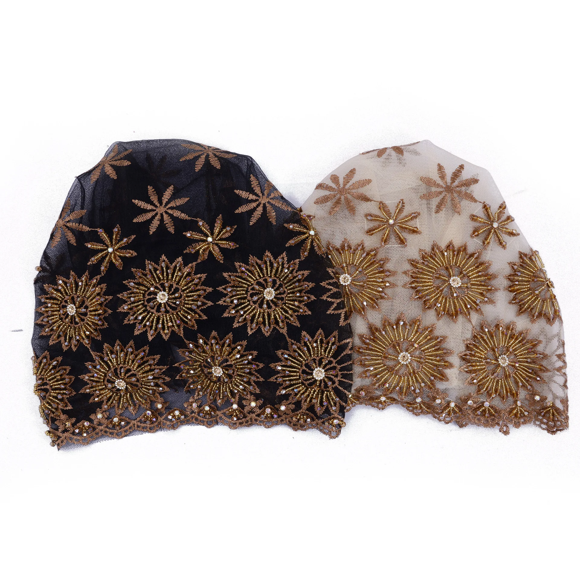 

Muslim Hijab Women Lace Underscarf Inner Hat Tassel Beaded Beanies Bonnet Ninja Cap Mesh Embroidery Headscarf Turbante Mujer New