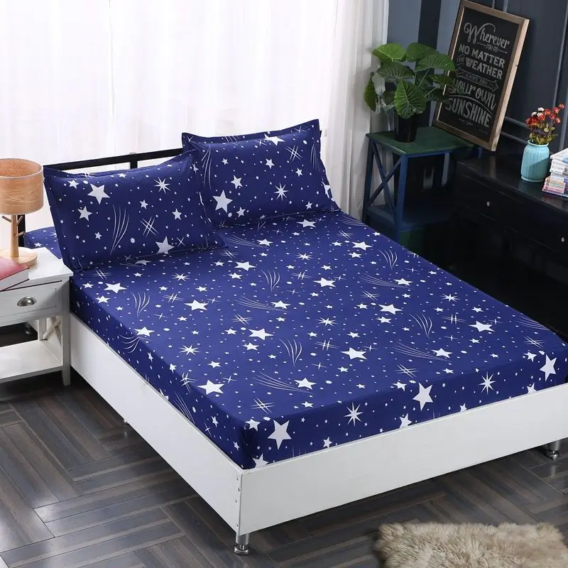 

Blue Star Fitted Sheet for Boys Girls Galaxy Stars Bedding Set Boho Geometric Bed Sheets with 2 Pillowcase No Top Sheet (Twin)