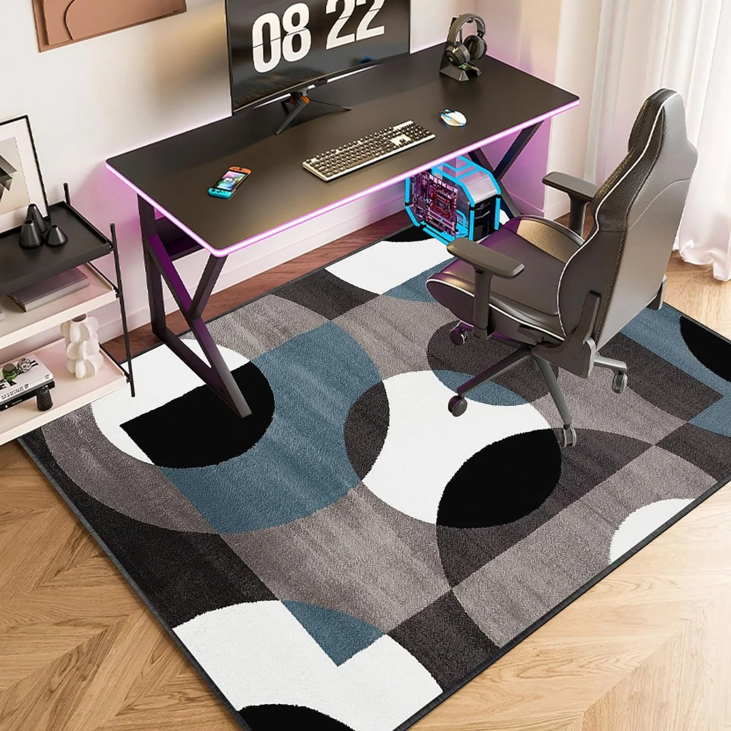 VIKAMA Modern E-sports Office Floor Mat - Geometric Anti-slip and Wear-resistant Game Room Bedroom Floor Mat for Home Decoration