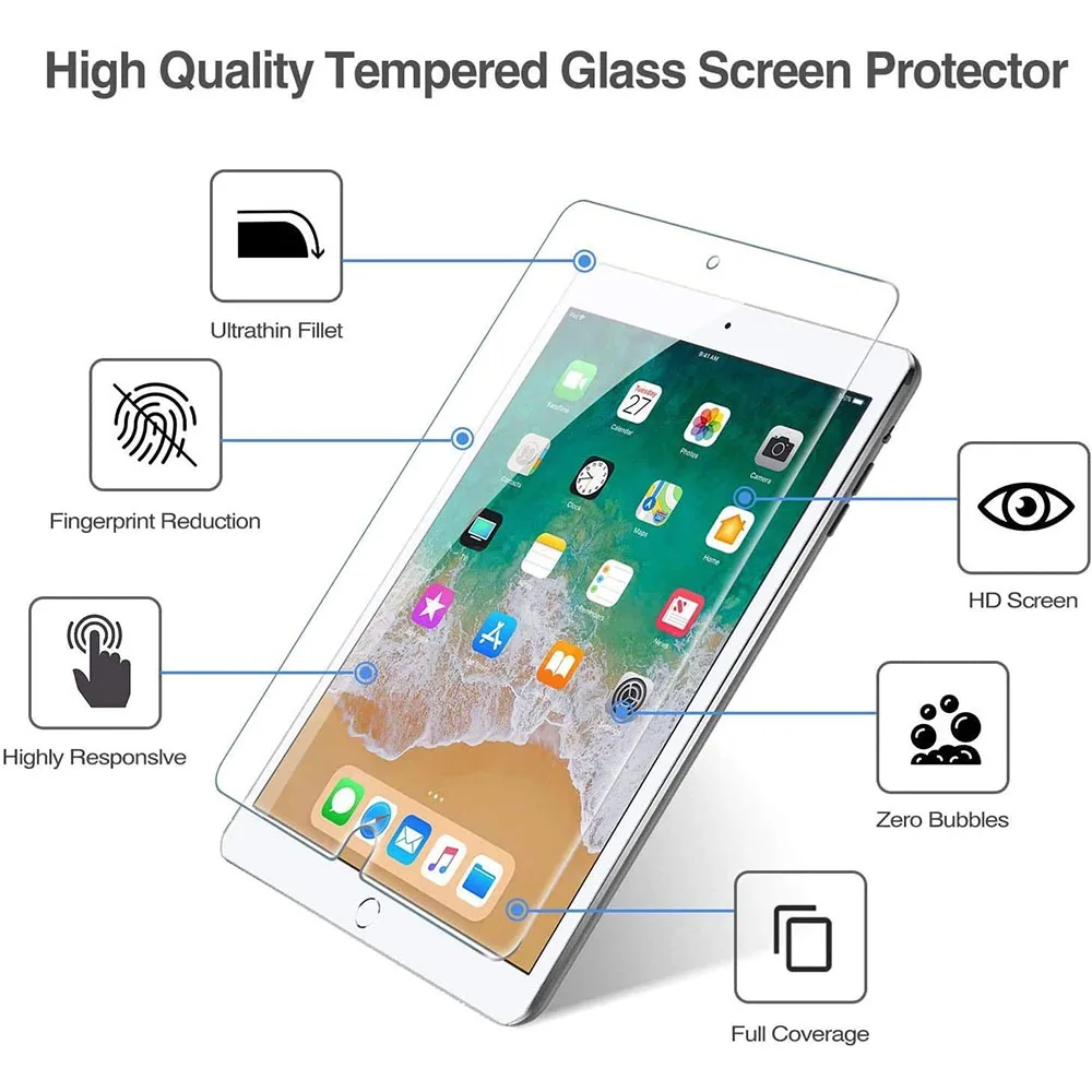 (3 Pack) Tempered Glass For Apple iPad 5 6 9.7 2017 2018 5th 6th Generation A1822 A1823 A1893 Anti-Scratch Screen Protector