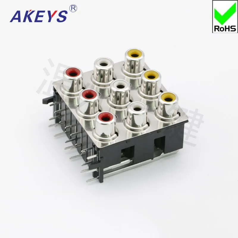 10 Uds. Toma coaxial AV asiento RCA de 18 pies 9 orificios PCB soldado toma de audio y vídeo Lotus Block AV9-8.4-16PB