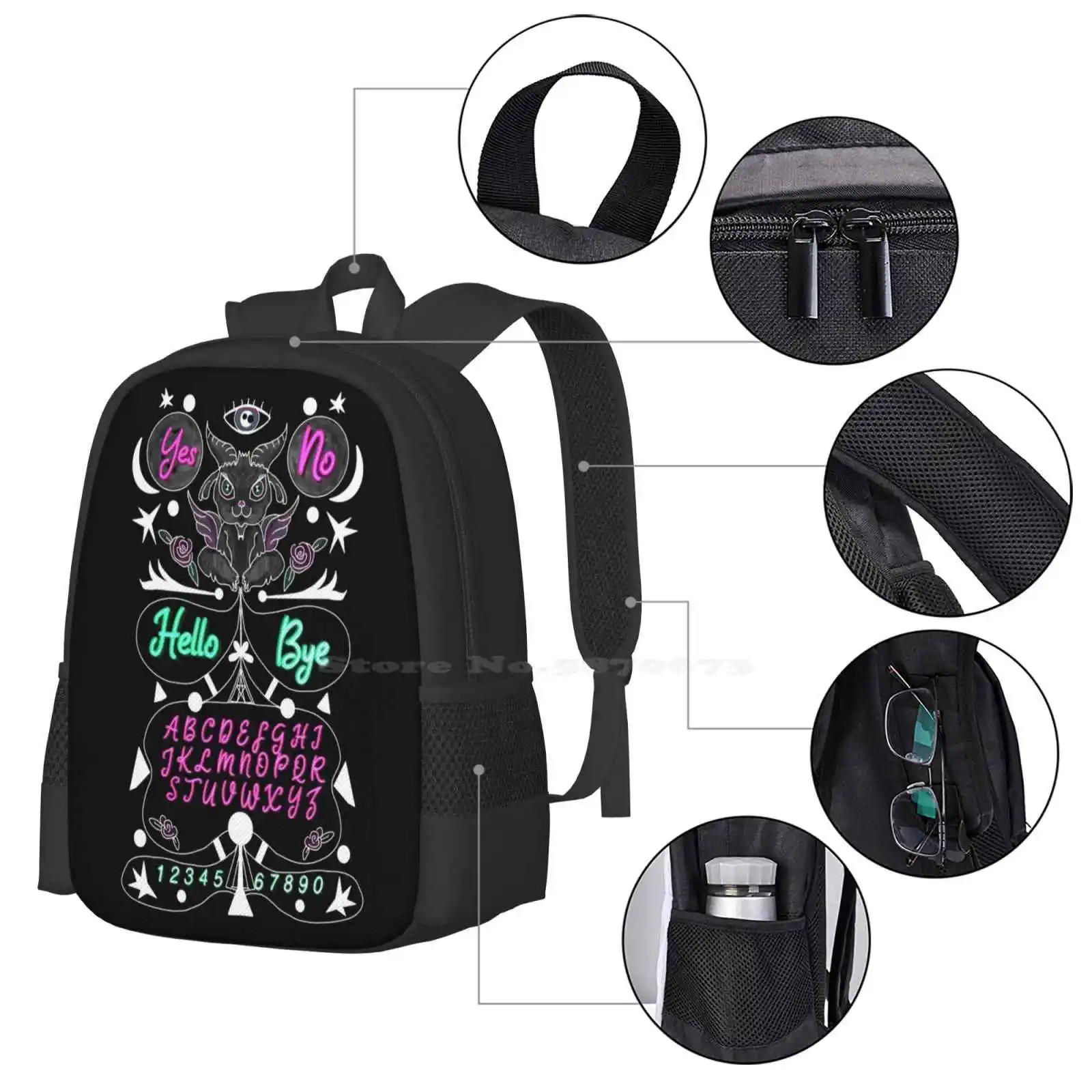 Spirit Board With A Baby Baphomet Pattern Design Bag zaino per studenti Spirit Board Novachasingart Baphomet Neom nero e