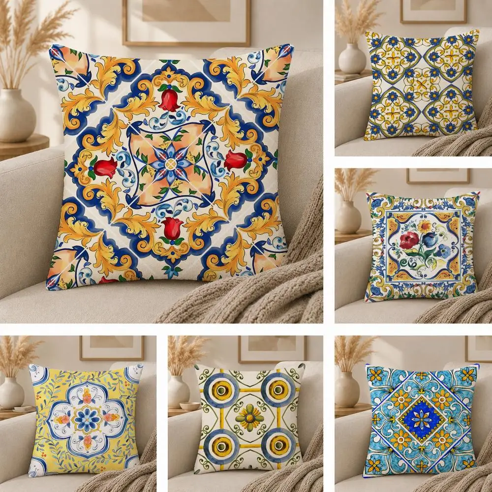 Exotic Tile Pattern Decor Gift For Travel Lovers Cushion Cover Skin-Soft Pillow Cover Festive Home Accent Sofa Bed