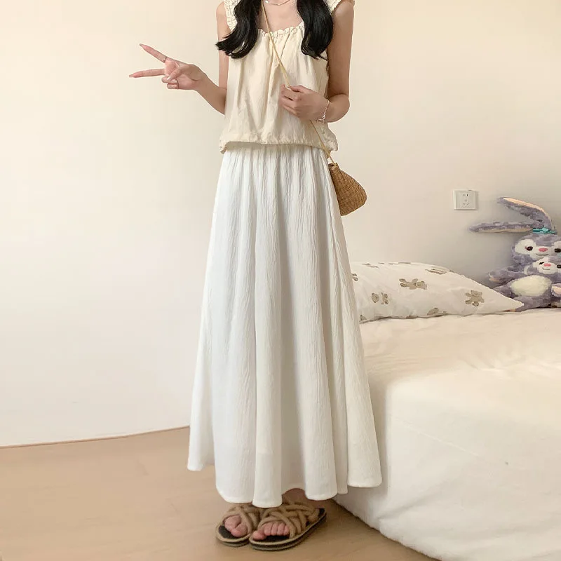 

Skirts Women Simple Solid Leisure Loose Popular Pants Skirt Korean Style Elastic-Weight A-line Student Streetwear Skirts 5722