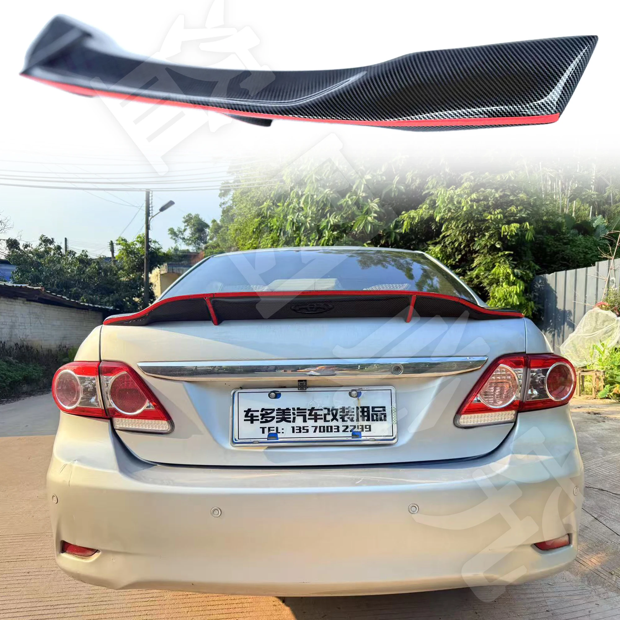 

For Toyota Corolla spoiler 2009-2013 ABS plastic material rear wing luggage lip boot cover shiny black luggage lip cover R style