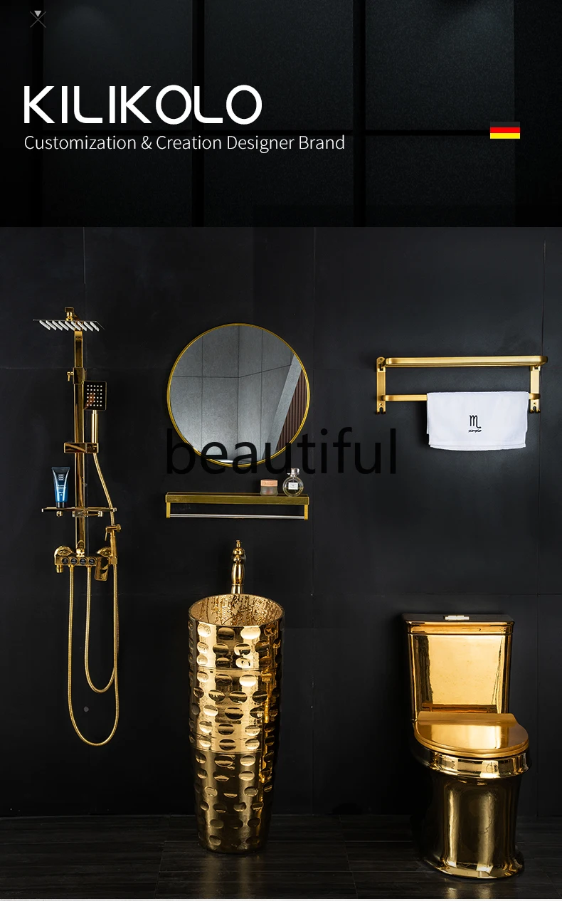 European luxury golden column basin bar club column type washbasin small apartment integrated floor type