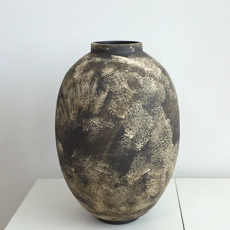 Jingdezhen retro clay pot oil painting style pottery vase ornament living room flower arrangement wabi sandy wind Nordic home