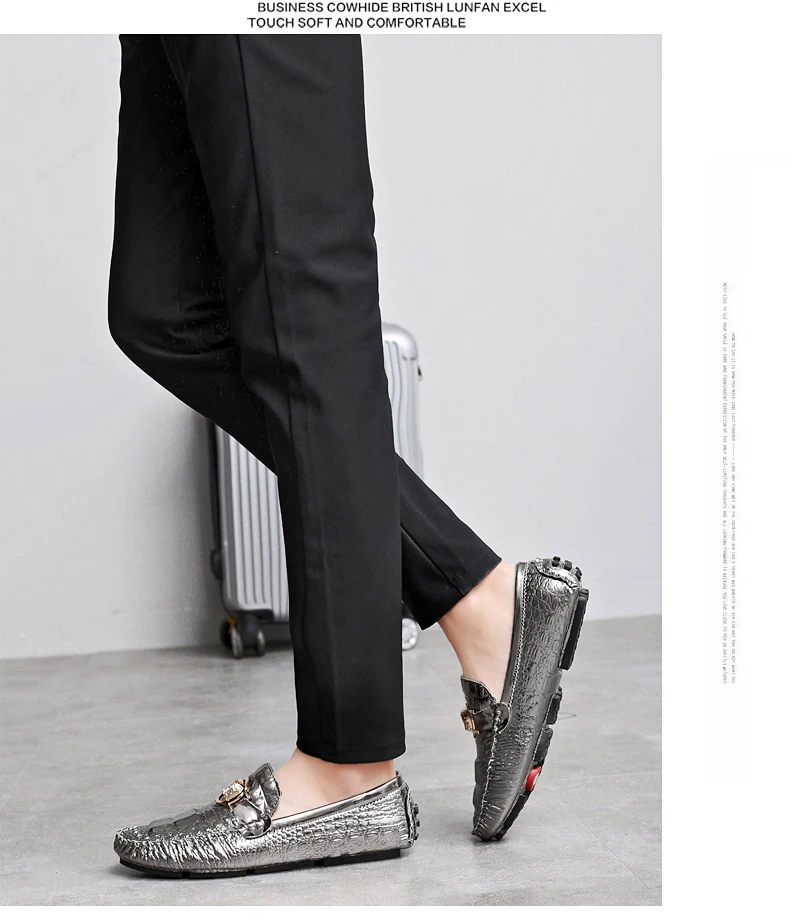 Herren-Slipper mit Krokodilmuster, Frühling/Sommer 2025, Britischer Stil, Glänzendes Leder, Lässige Loafer, Handgefertigt – Detail 22