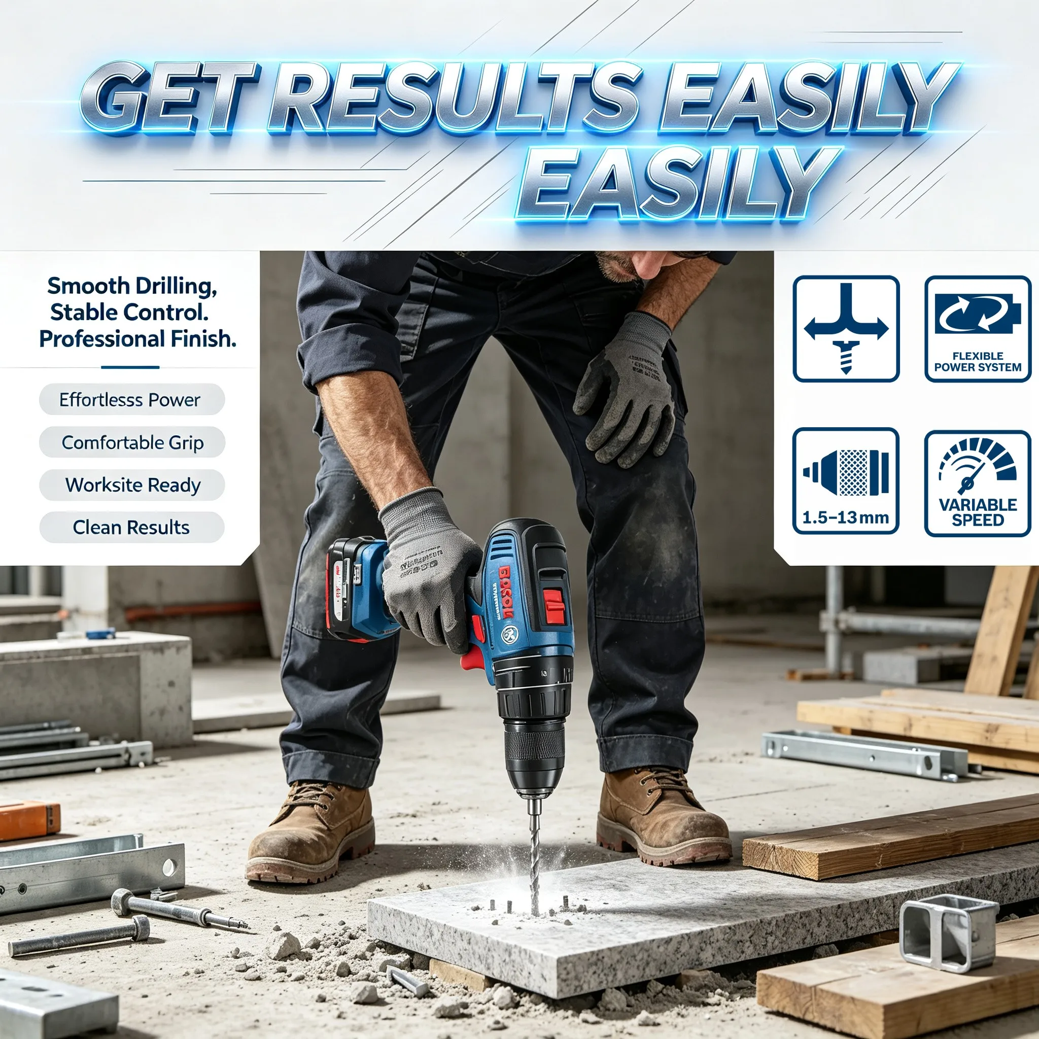 Professional BOSCH GSR 18V-50 Wireless Hand Drill Ergonomic Anti-slip Grip Built-in LED Small Space Repair Tool