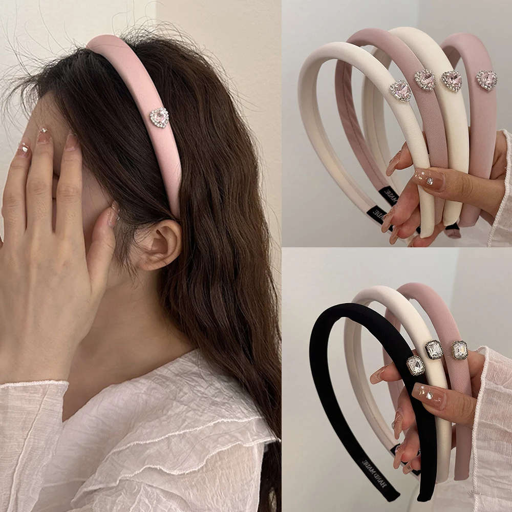 Hair hoop  pink heart Rhinestone Pink Hair Band Girls Wash Face Hair Band Makeup Headband Elegant Hair Accessories Female