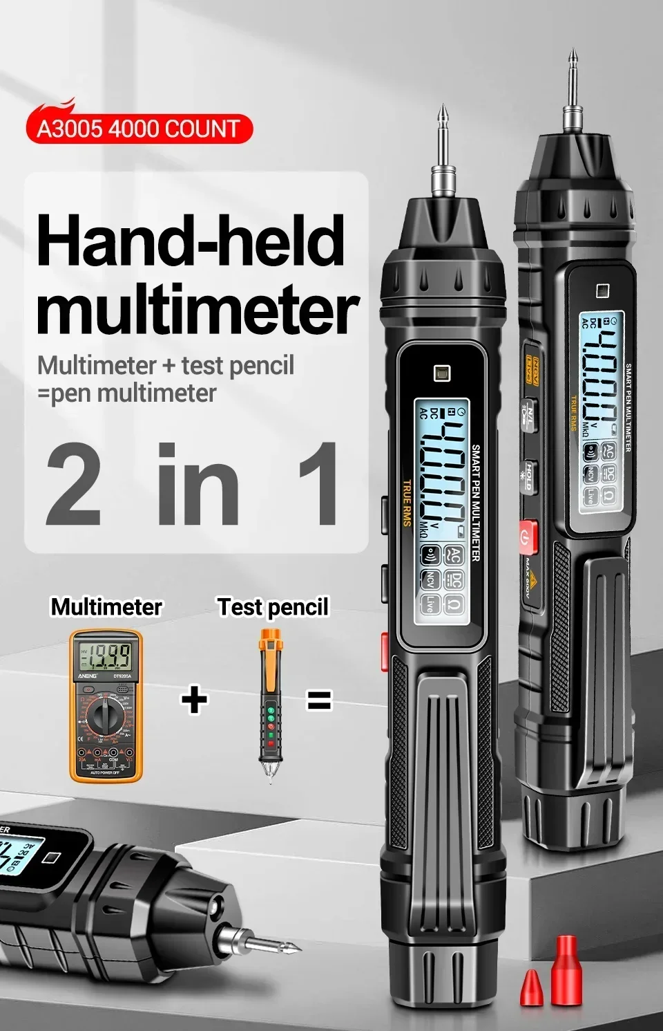 A3005+B20 Digitales Multimeter Professioneller Isolierter Spannungsprüfer Berührungsloser AC/DC-Spannungstester Doppelkopf-Schraubendreher – Detail 1