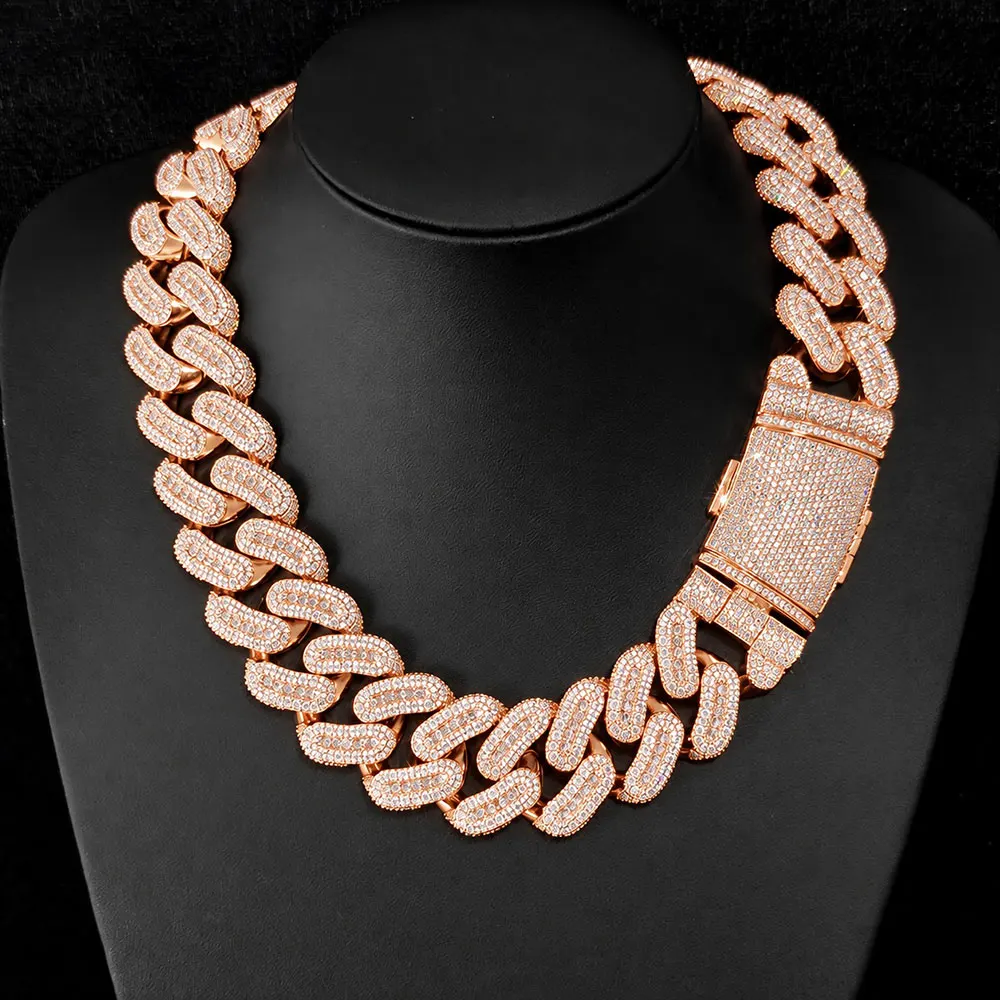 Men's Iced out 29MM Cuban Chain Mixed Inlay Thick Heavy Necklace Luxurious Baguette Diamond-Cut Hip Hop Jewelry Accessory