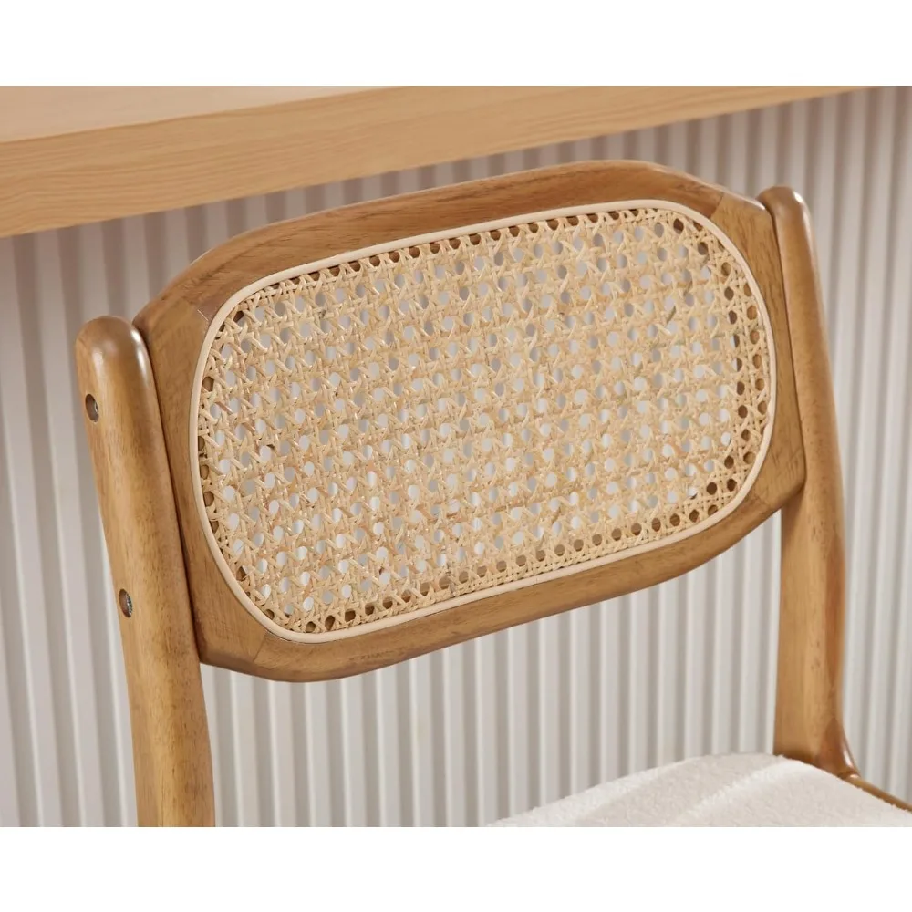 Set of 2 Upholstered Boucle Counter Stools Mid Century Modern Bar Chairs Wood Cane