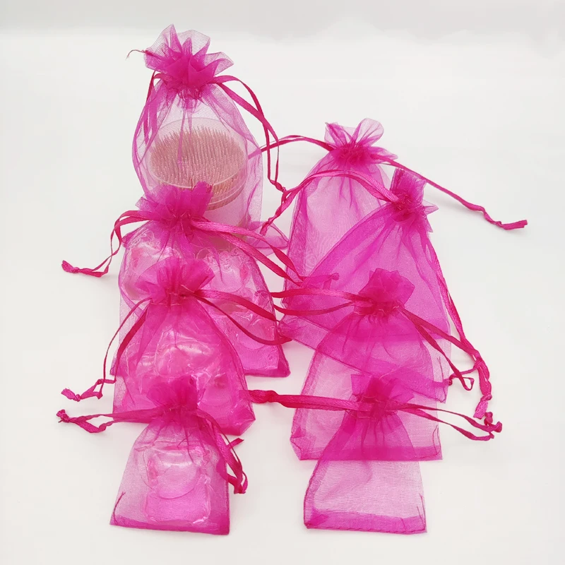 

100pcs Rose Red Gift Bag Packaging Jewelry Wedding Drawstring Storage Packing Bags Organza Bag Mesh Gift Pouch Organza Gift Bags