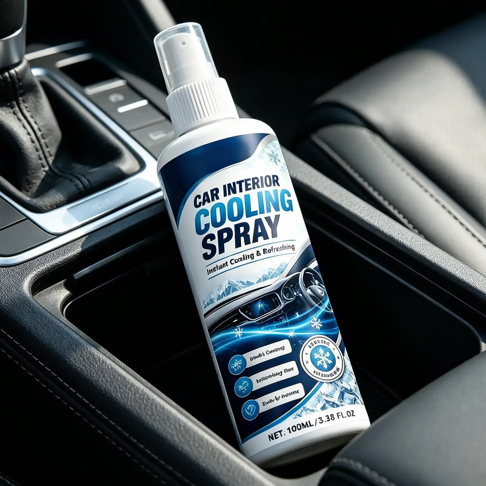 100ml Car Interior Cooling Spray Fast-Acting Freeze Spray Cools Leather Seats Dashboard Steering Wheel, Odor Eliminator view 4