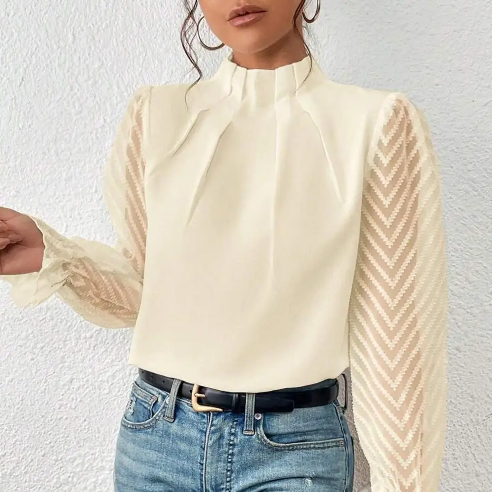 

Ruffled Half Turtleneck Women Blouse Women Blouse Elegant Lace Patchwork Blouse Stylish Women's Ol Fashion with Ruffle Sleeves