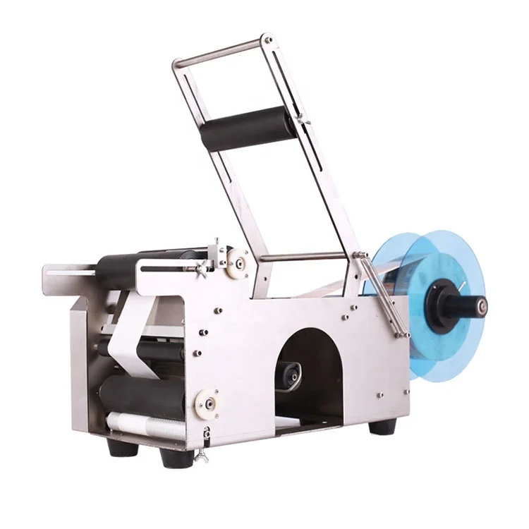 Electric Driven Semi-Automatic Round Bottle Label Sticker Machine For Wood Cans And Cartons Packaging