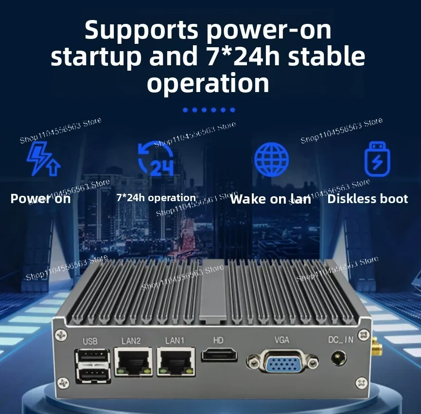 Mini industrial computer with four cores, N100, dual network ports, RS485 interface, fully enclosed vision system, J190