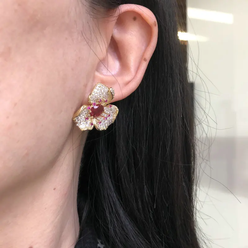 Bilincolor Trendy Luxury Flower Stud Earring for Women Gift