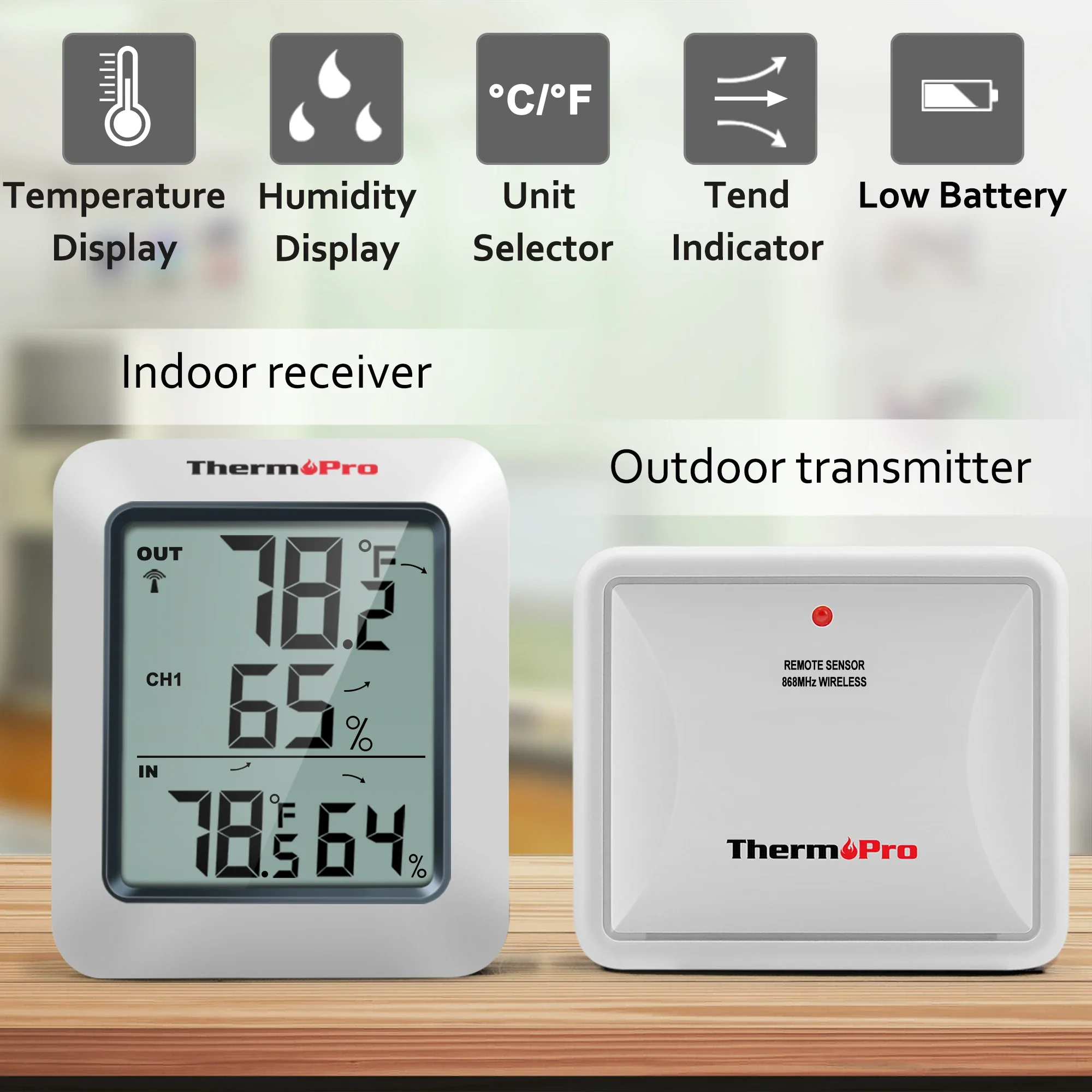 ThermoPro TP60C 60M Wireless Digital Indoor Outdoor Thermometer Hygrometer Weather Station for Home Mijia Temperature Pt Gw Pt m