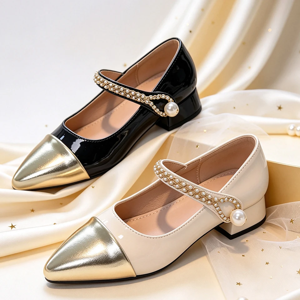 Fashion Girls Pointed Metallic Toe Shiny Leather Mary Jane Shoes Formal Wedding Pageant  Recital Performance Children's Wear